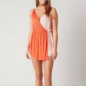 FREE People Womens Last Night Colorblocked Open Back Top Orange SZ Small